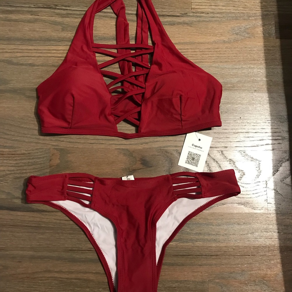 Wine Red two piece bathing suit